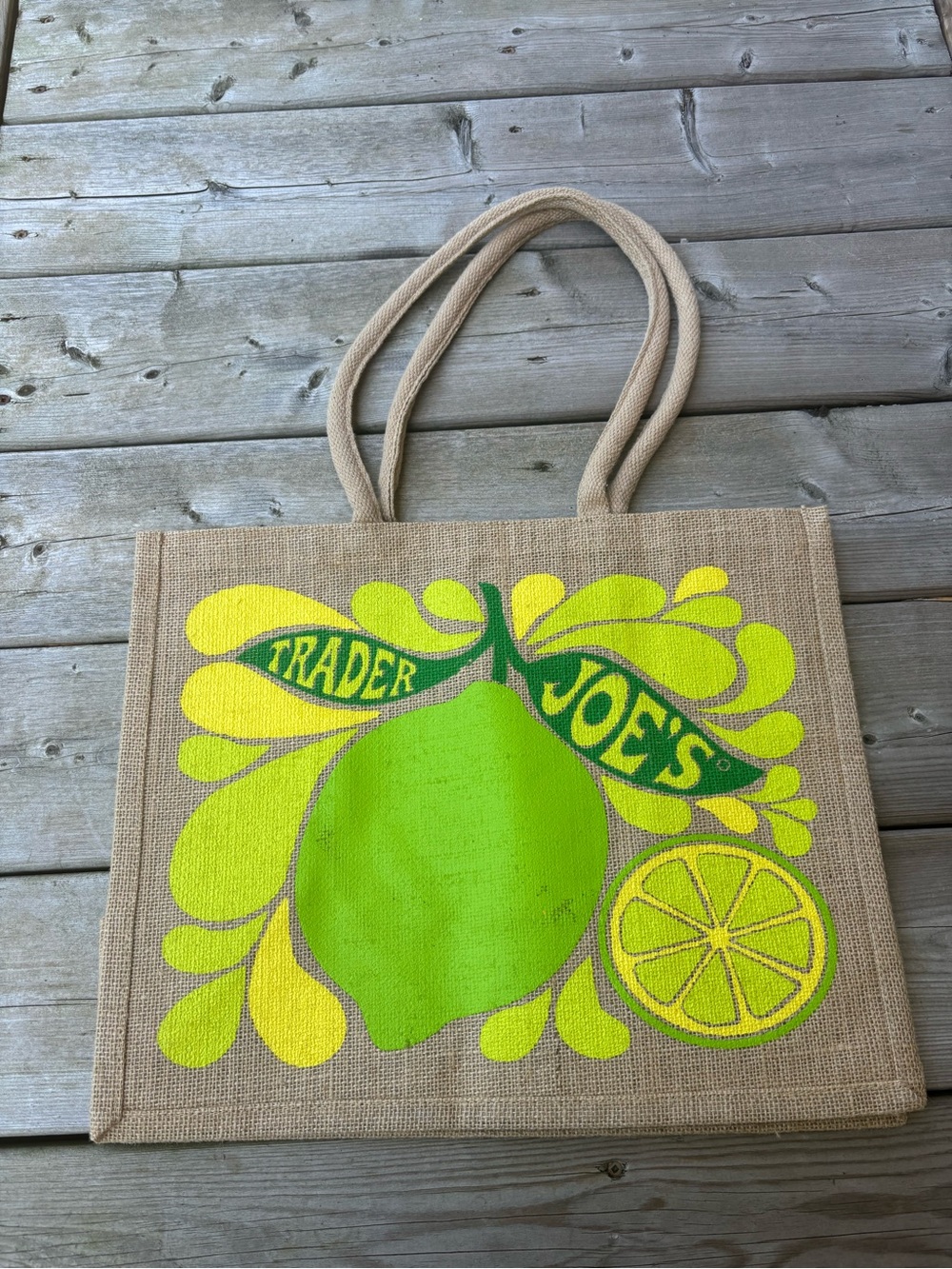 Trader Joe's Trader Joe Lemon Lime Citrus Jute Shopper Bag Tote